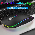 TENMOS rechargeable silent mouse showcasing the multi color breathing LED light effect