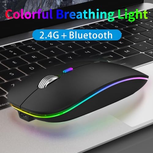 TENMOS rechargeable silent mouse showcasing the multi color breathing LED light effect