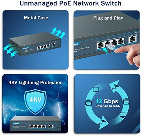 YuanLey fanless network switch rear view demonstrating the solid metal build quality and grounding point.