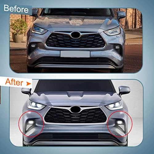 Angle view of the premium Toyota Highlander custom bumper bezel replacement lights operating in daytime driving mode.
