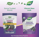 Nature's Way Sambucus 24 lozenges pack side view showing vegan and gluten free certifications