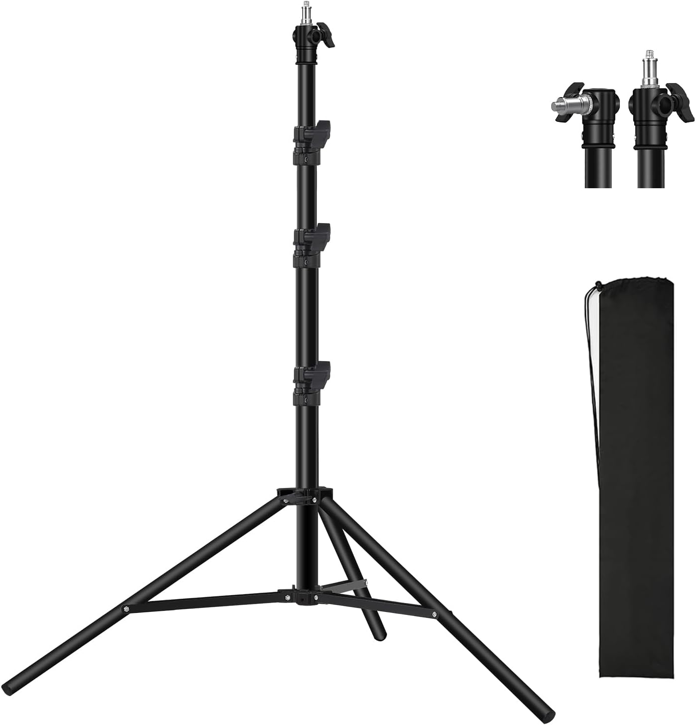 Soonpho heavy duty photography light stand front view fully extended showing metal tripod structure.