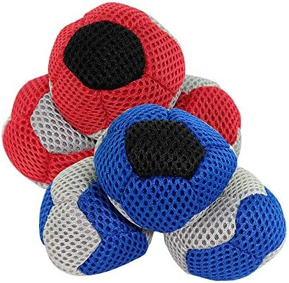 Red white and blue hand woven hacky sacks for juggling and foot volleys.