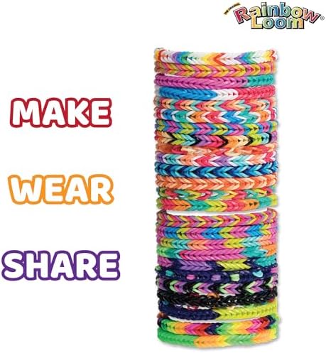 Close up of twenty-two vibrant neon color rubber bands inside the DIY jewelry kit.