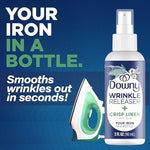 Close up of ninety milliliter portable travel size Downy wrinkle release liquid spray