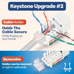 Everest Media Solutions professional networking hardware demonstrating strain relief clamp mechanism on unshielded twisted pair cable