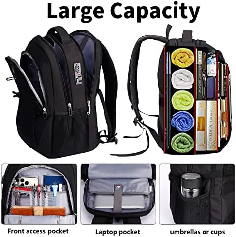 Rear view of the SHRRADOO seventeen inch laptop backpack displaying the breathable mesh foam padded shoulder straps and convenient luggage strap