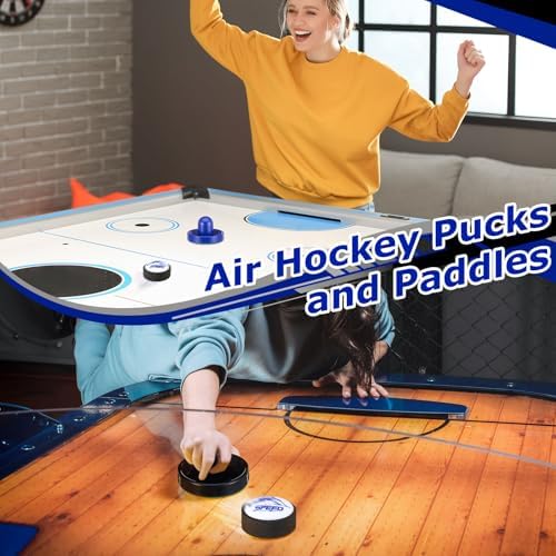 Ergonomic air hockey pusher paddles showcasing protective blue and black design