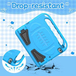 BMOUO kids blue handle stand case demonstrating easy portability for small children hands