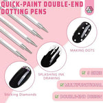 Ergonomic acrylic handle dotting pens arranged vertically to demonstrate the gradient of ball embossing sizes.