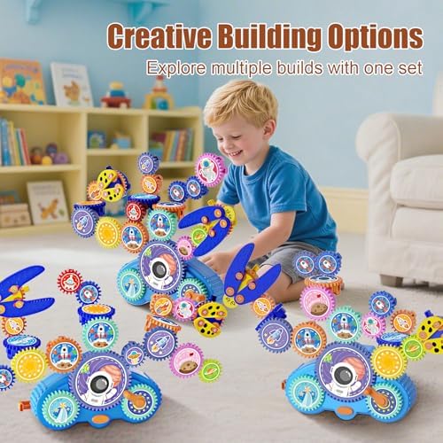 Close up of Fivoro educational construction blocks interlocking gears