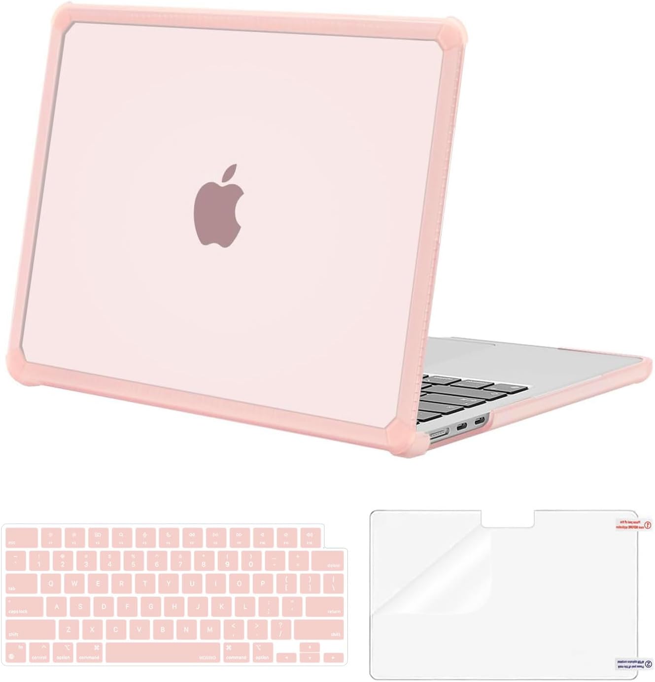 MOSISO MacBook Air 13 inch heavy duty protective case in pink front view showing TPU bumper protection