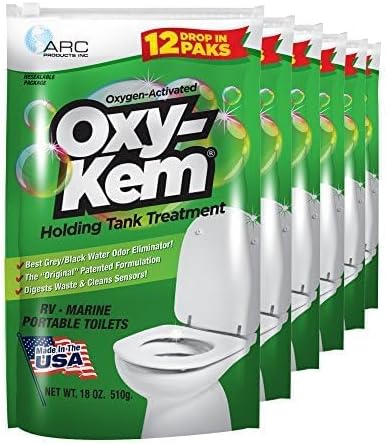 Close up of Oxy-Kem water soluble treatment pod for RV tanks