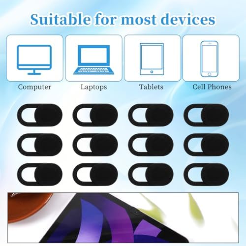 Step by step installation process showing alignment over a tablet webcam lens.