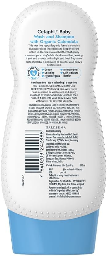 Cetaphil Baby Wash & Shampoo with Organic Calendula 230 ml | Gentle Daily Cleanser for Newborns & Babies | Hypoallergenic, Dermatologist Tested, Paraben-Free - Image 9
