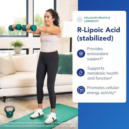 Side view of Pure Encapsulations R-Lipoic Acid bottle showing supplement facts