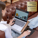 Vigo Wood laptop desk with cushion showing the retractable mouse pad drawer extended out from the side.