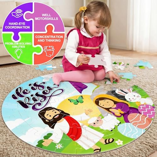 Gilprop Easter floor puzzle featuring the resurrection cross and spring rabbit illustration detail