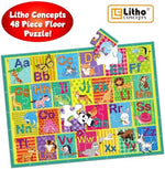 LithoConcepts 48 piece children educational jigsaw puzzle laid out fully assembled on a wooden floor