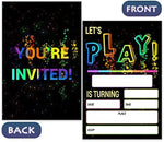 SHLINCO neon party invites for kids back view displaying fill-in lines for party details