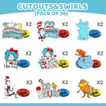 Close up of double sided printed cat theme cardboard cutouts for school parties