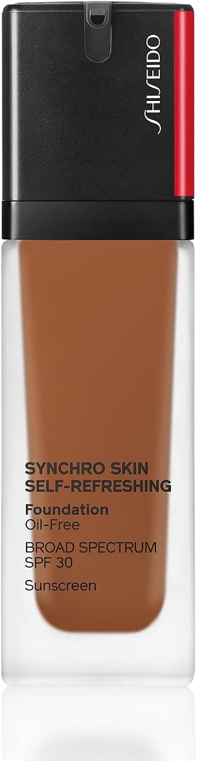 Shiseido Synchro Skin Self-Refreshing Foundation bottle front view with oil-free formula text