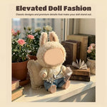 Stylized display of doll outfit accessories on a 17cm doll