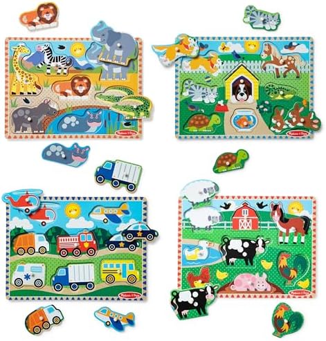 Authentic Melissa And Doug four piece educational puzzle collection for preschool boys and girls