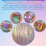 Melsan metallic tinsel backdrop panels framing an entry door for a unicorn themed birthday event.