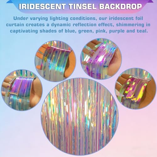 Melsan metallic tinsel backdrop panels framing an entry door for a unicorn themed birthday event.