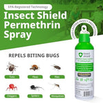 Six ounce clear aerosol bottle of Insect Shield premium bug repellent for outdoor gear