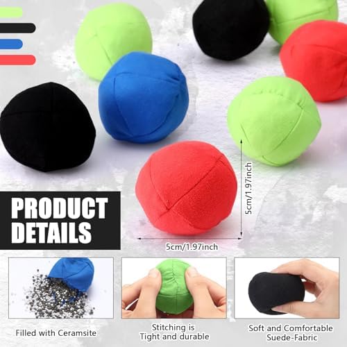 Tasdurian eight panel foot sack balls displayed in green red black and blue colors