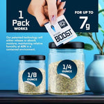 Six pack of Integra Boost 2 gram humidity regulators in signature blue resealable bag.