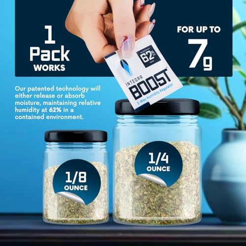 Six pack of Integra Boost 2 gram humidity regulators in signature blue resealable bag.