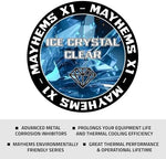 Authentic Mayhems custom PC cooling loop clear liquid premix bottle showing corrosion protection features.