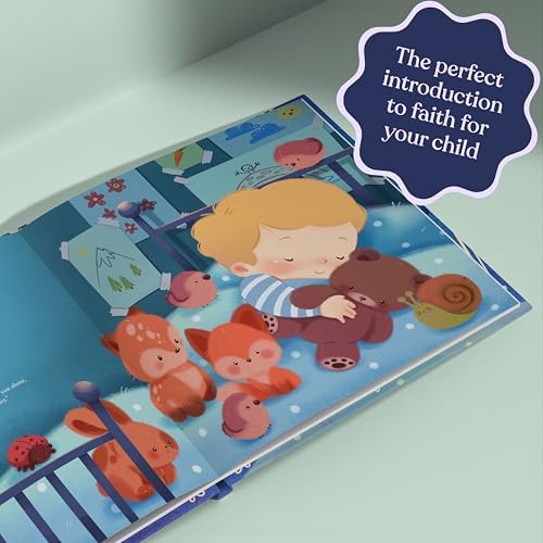 Luna Studios customized baby prayer book showcasing the integrated name feature inside the gentle faith story.