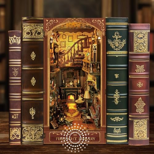 Assembled DIY wooden 3D puzzle book nook on shelf