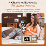 Wooden baby sonography frame with customizable countdown milestone tiles displayed