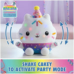 Interactive Cakey Cat plush wearing a party hat