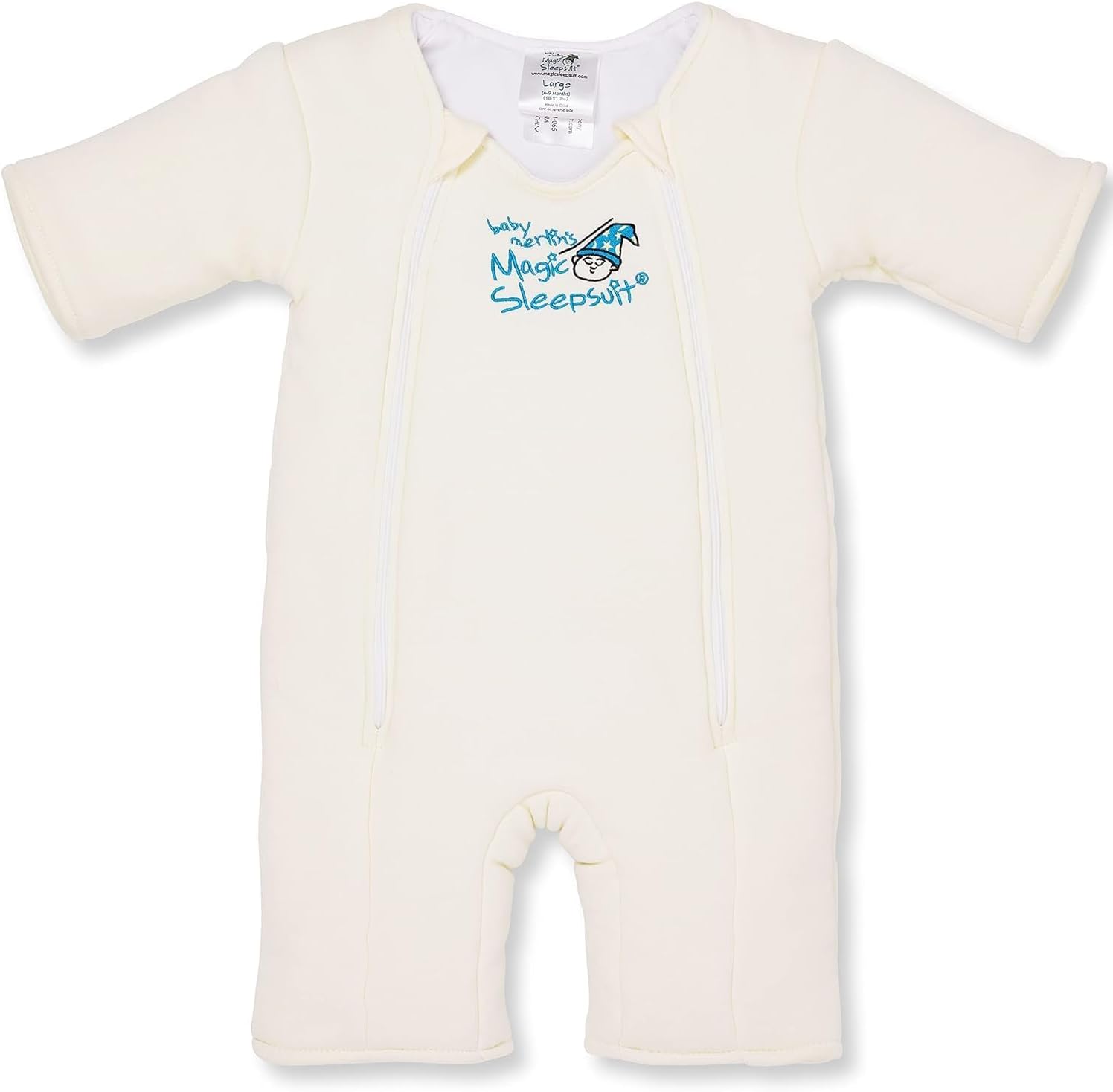 Baby Merlin's Magic Sleepsuit microfleece front view cream color