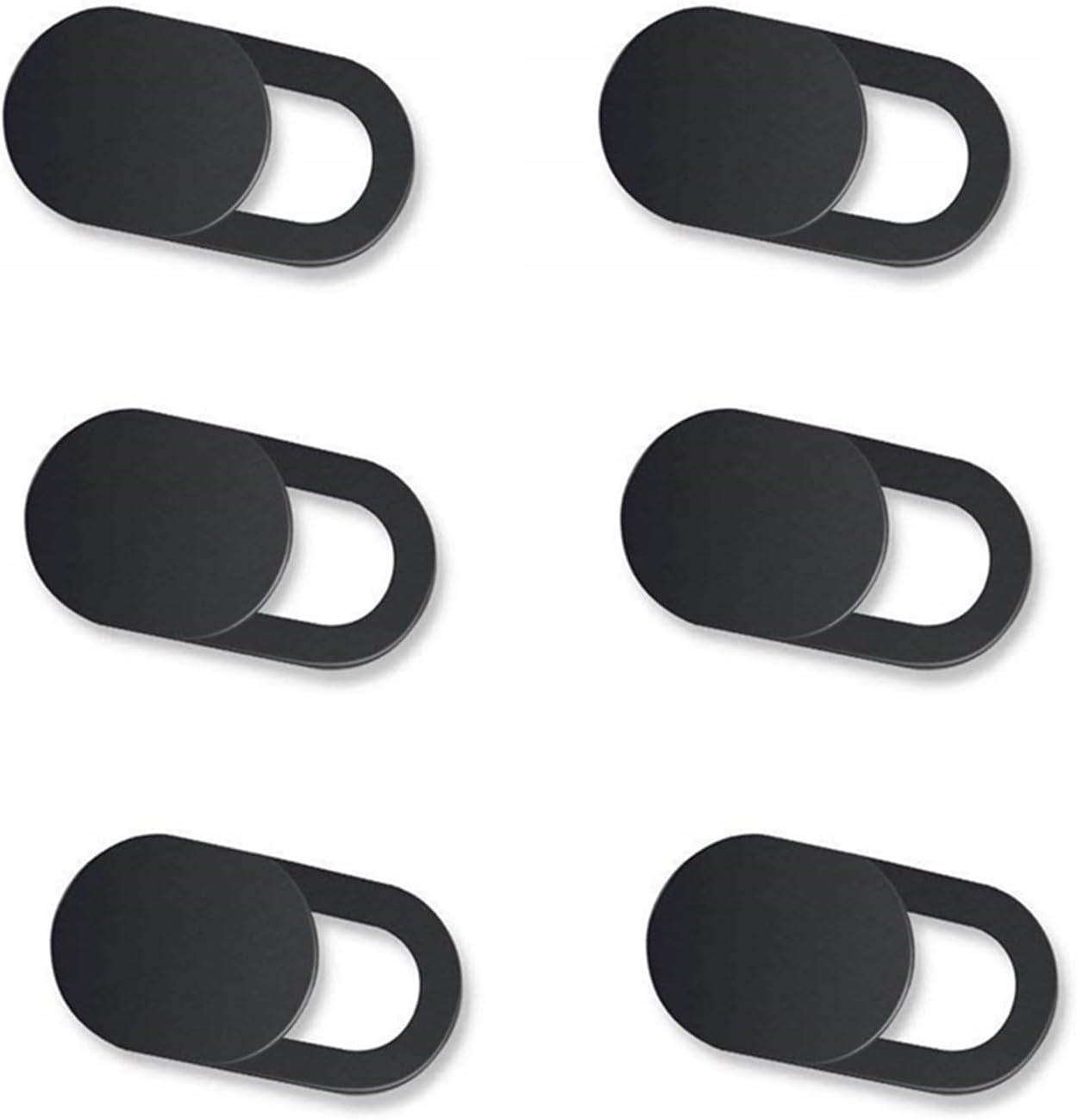 Generic ultra thin webcam cover slide front view showing the sleek black finish on a laptop bezel.