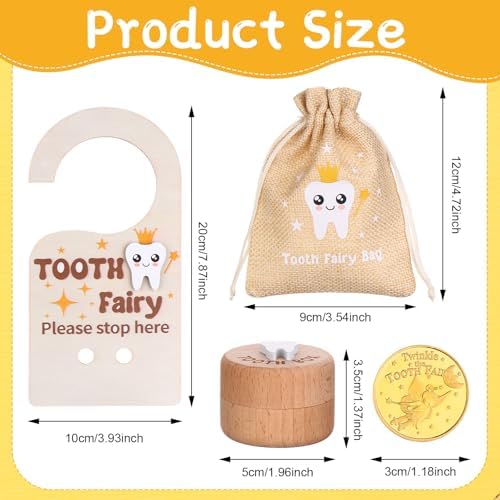 Wooden tooth fairy door hanger with money slot on bedroom door