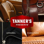 Tanner's Preserve professional leather cleaning liquid bottle for removing dirt and sweat from car interiors.