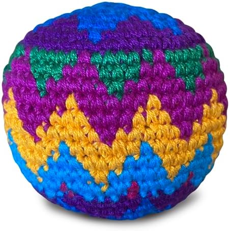 Side angle view showing the 2.5 inch diameter scaling of the soft pellet filled footbag sacks