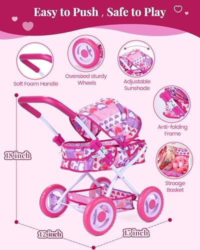 Folded Babeside doll stroller showing compact design