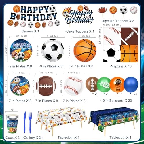 Linhaxm sports themed plates and napkins for party