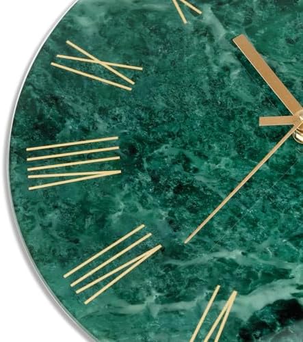 Lumuasky Tempered Glass Modern Wall Clock, Marble Design 12 Inch Silent Non-Ticking Quartz Battery Operated Decorative Round Easy to Read Clock for Home Decor (Emerald, Roman Numerals) - Image 6