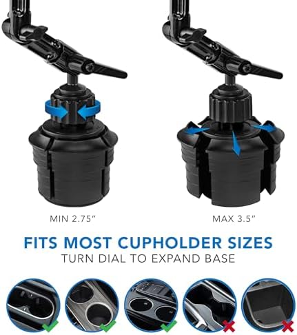 Universal vehicle mount close-up displaying the expandable circular base designed for standard drink holders.