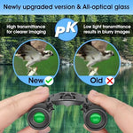 Tixpol 8x21 lightweight binoculars being held in an adult hand to showcase the portable size