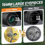 Occer high powered binoculars for bird watching being held by an adult explorer.